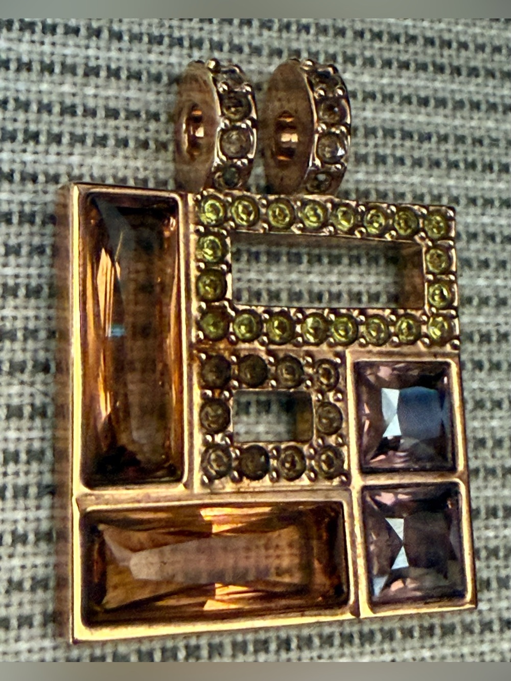 $25 Swarovski Geometric Rose Goldtone Pendant Brown Olive Amber color faceted - Picture 5 of 13